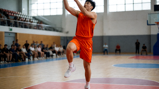 篮球比赛现场球员在篮下完成进攻动作